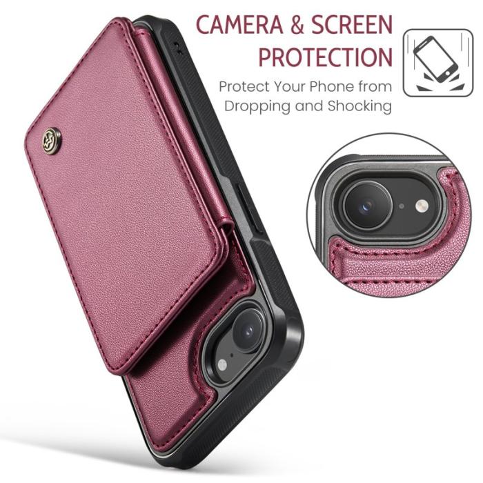 Caseme - CASEME C22 iPhone 16e Fodral KonstLäder RFID-SkyddKortfack - Röd