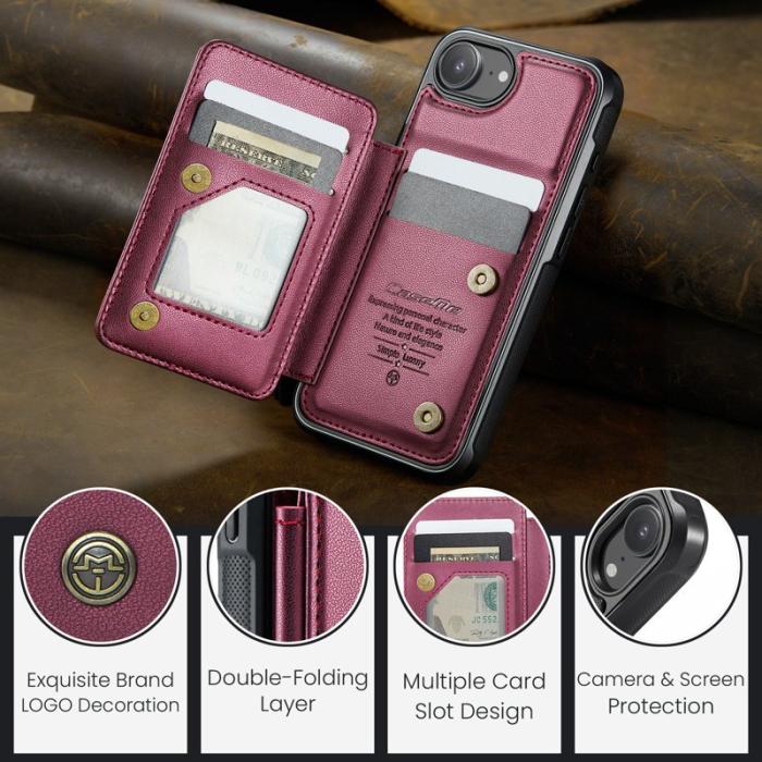 Caseme - CASEME C22 iPhone 16e Fodral KonstLäder RFID-SkyddKortfack - Röd