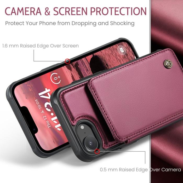 Caseme - CASEME C22 iPhone 16e Fodral KonstLäder RFID-SkyddKortfack - Röd