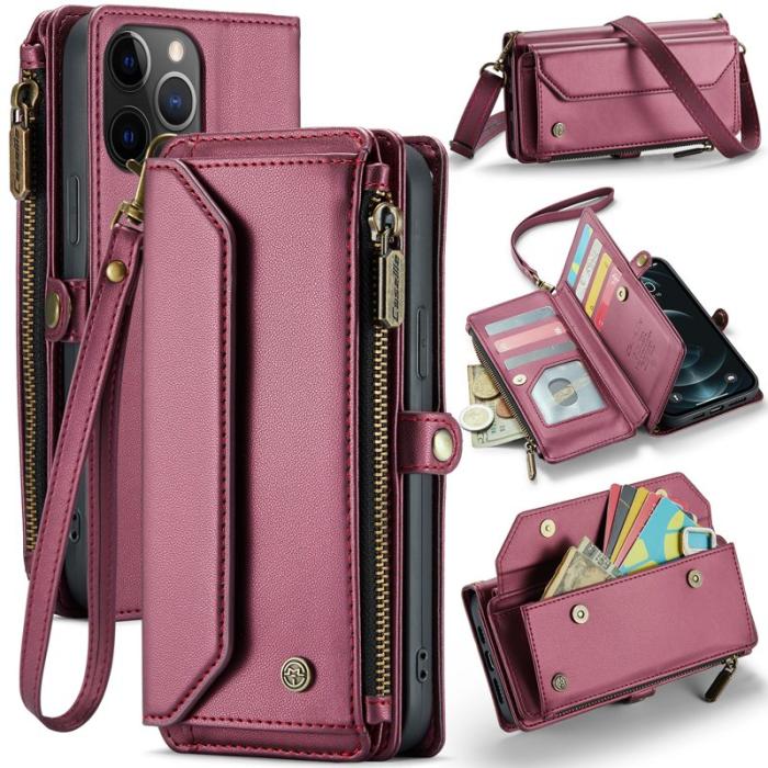 Caseme - CASEME Plånboksfodral Konstläder för iPhone 12 Pro Max - Vinröd