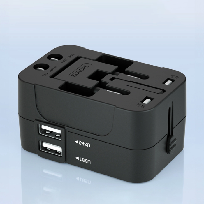 Wozinsky - Wozinsky Universal Reseadapter 24W 2xUSB-A EU/US/AUS/UK- Svart