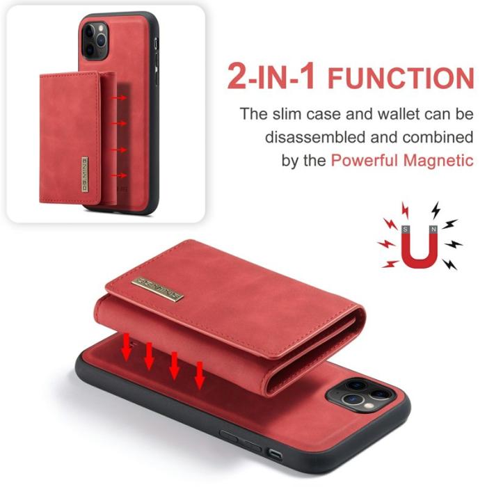 DG.MING - DG.MING M1 Series 2-in-1 Wallet Mobilskal med Ställ för iPhone 11 Pro Max - Röd