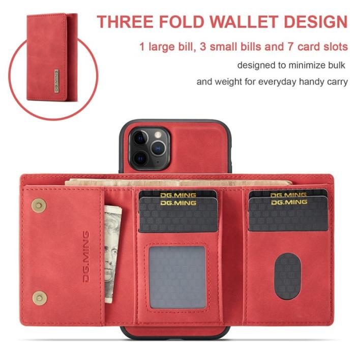 DG.MING - DG.MING M1 Series 2-in-1 Wallet Mobilskal med Ställ för iPhone 11 Pro Max - Röd