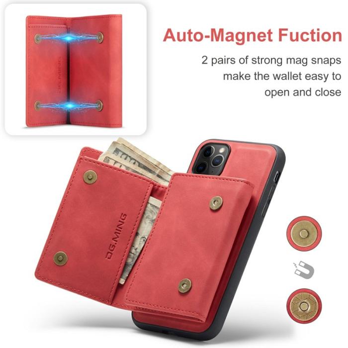 DG.MING - DG.MING M1 Series 2-in-1 Wallet Mobilskal med Ställ för iPhone 11 Pro Max - Röd