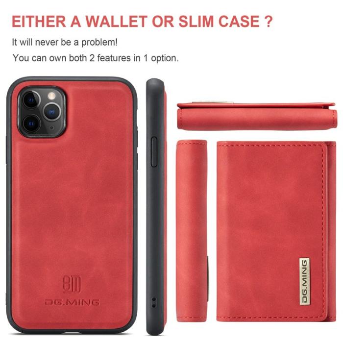 DG.MING - DG.MING M1 Series 2-in-1 Wallet Mobilskal med Ställ för iPhone 11 Pro Max - Röd
