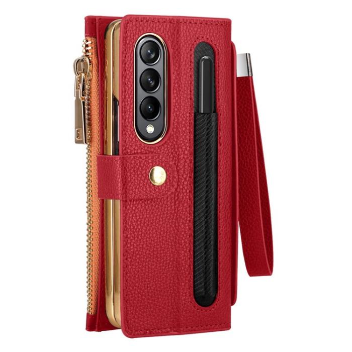 A-One Brand - Galaxy Z Fold 4 Plånboksfodral RFID Zipper - Röd