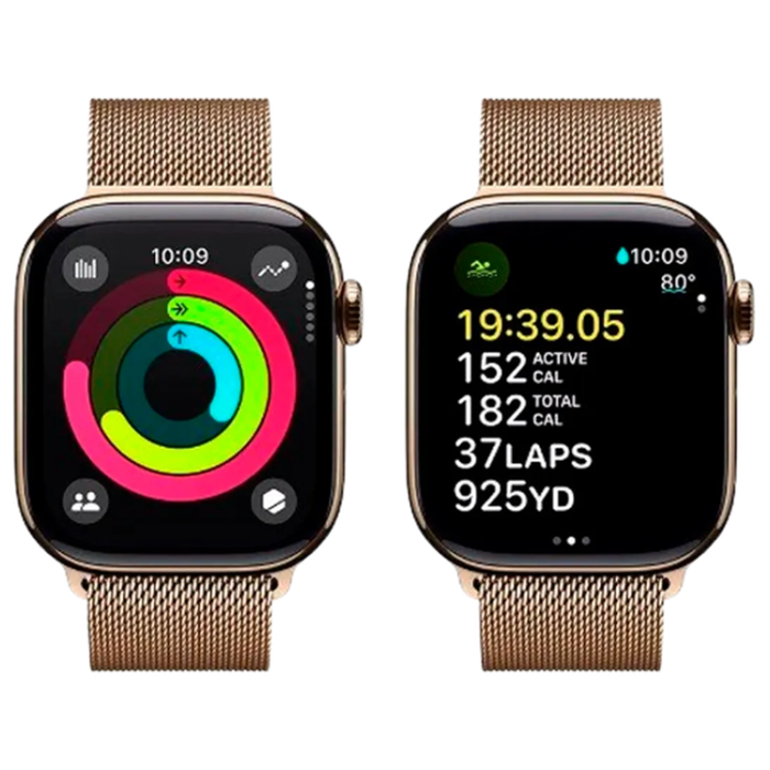 Apple - Apple Watch Series 10 4G 42mm GPS + Cellular (Titanium Guld Milanese)