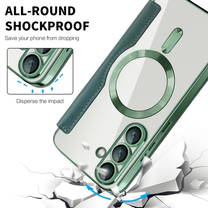 A-One Brand - Galaxy S25 Plus Plånboksfodral MagSafe Rhombus Läder - Svartgrön