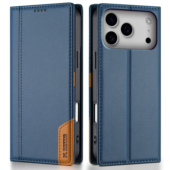 N.BEKUS - N.BEKUS iPhone 17 Pro Max Plånboksfodral RFID Blocking P3 - Blå