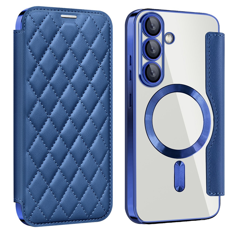 Galaxy S25 Plånboksfodral MagSafe Rhombus Konstläder - Blå | 2353 | AlltMobil