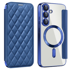 A-One Brand - Galaxy S25 Plus Plånboksfodral MagSafe Rhombus Läder - Safir