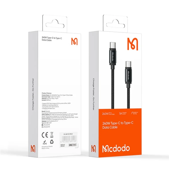 MCDODO - MCDODO USB-C - USB-C 240W Kabel 2m CA-3681 - Svart