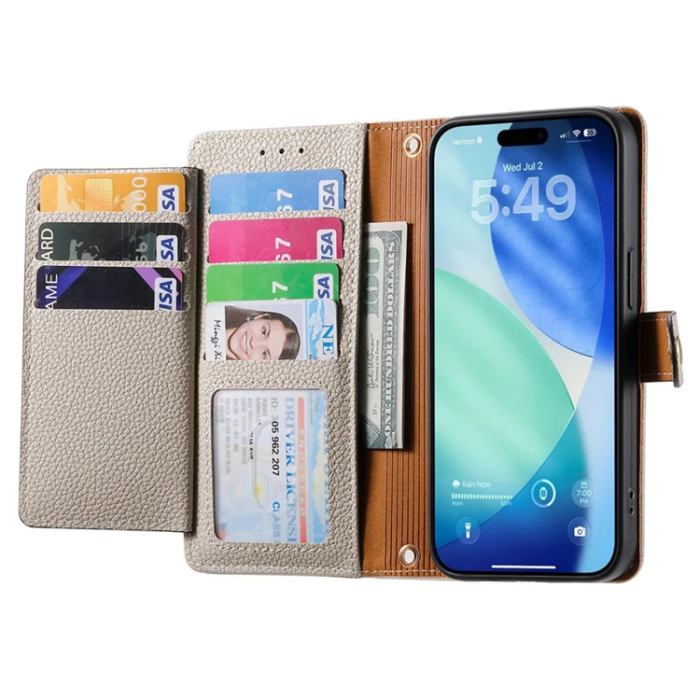 A-One Brand - iPhone 17 Pro Max Plånboksfodral RFID Zipper med rem - Grå
