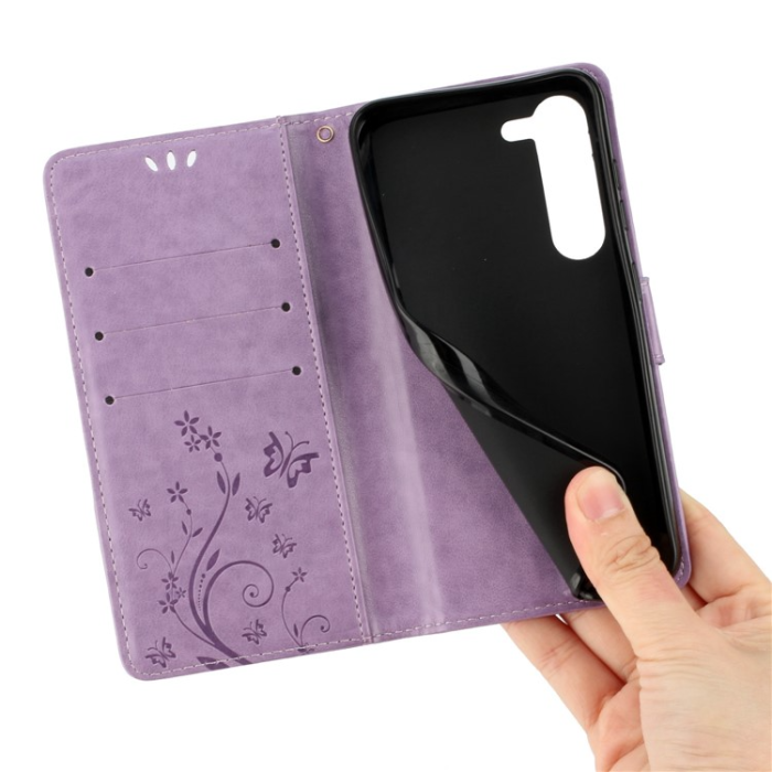 OEM - Galaxy S23 Plus Plånboksfodral Imprinting Flower Butterfly - Lila