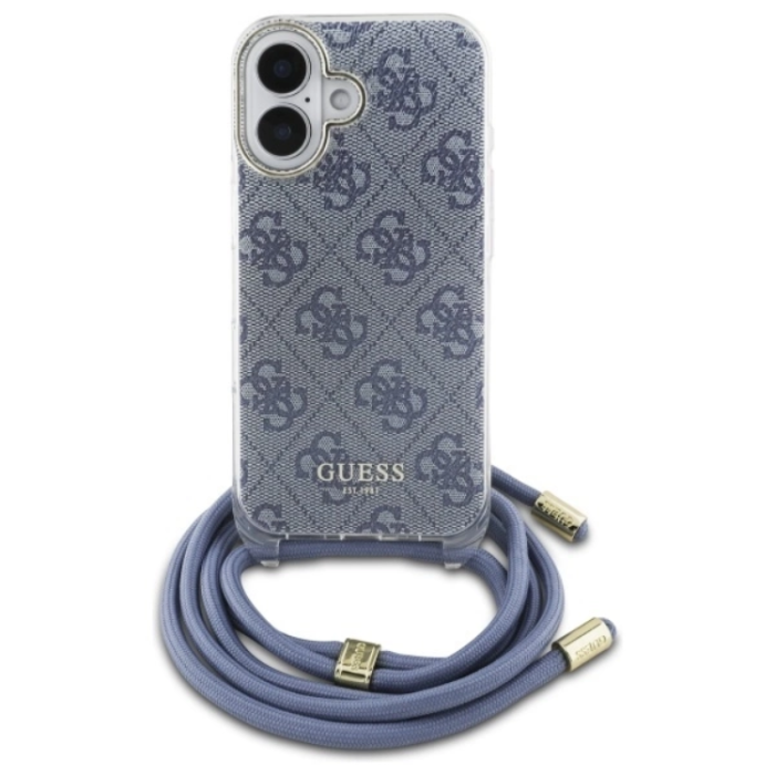 Guess - Guess iPhone 16 Mobilskal Crossbody Cord 4G Print - Blå