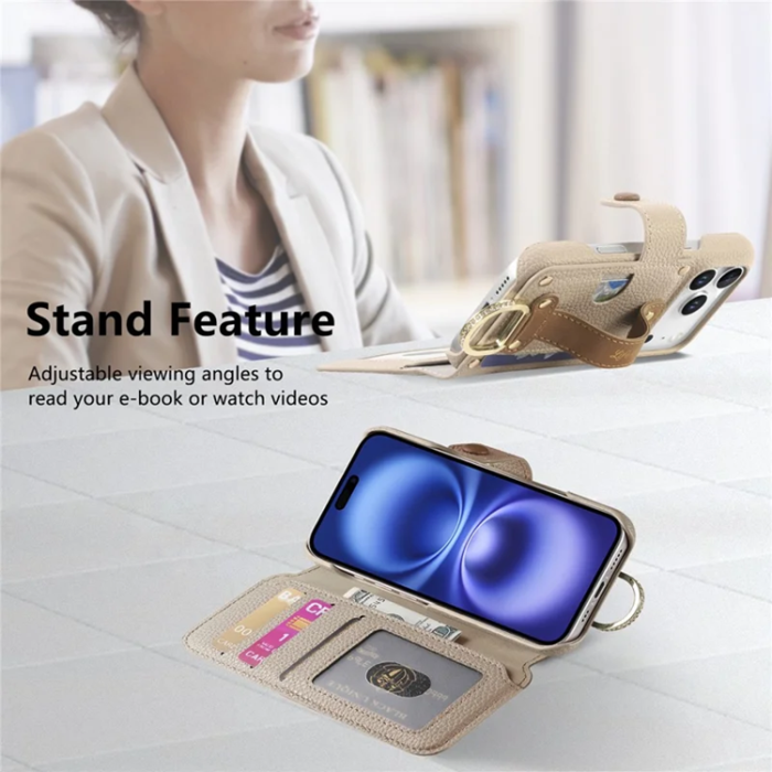 A-One Brand - iPhone 17 Pro Plånboksfodral RFID Blocking Zipper - Beige