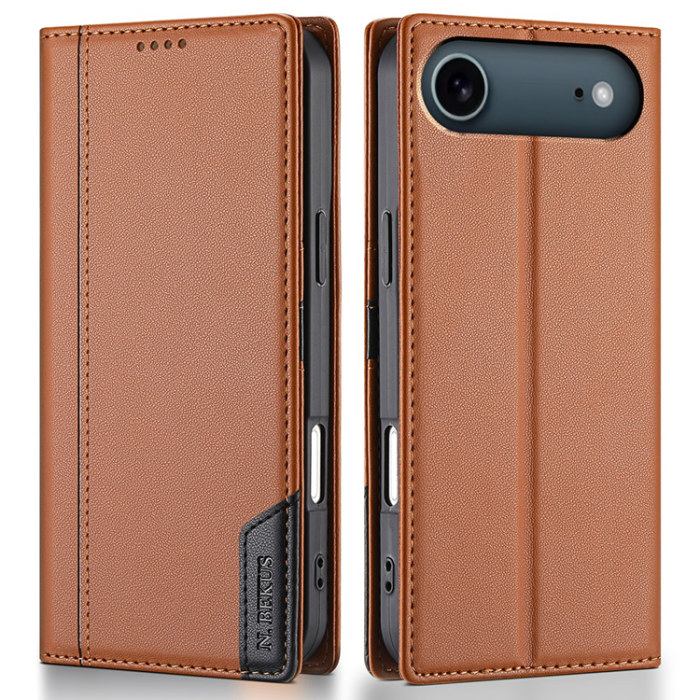 N.BEKUS - N.BEKUS iPhone 17 Air Plånboksfodral RFID Blocking P3 - Brun