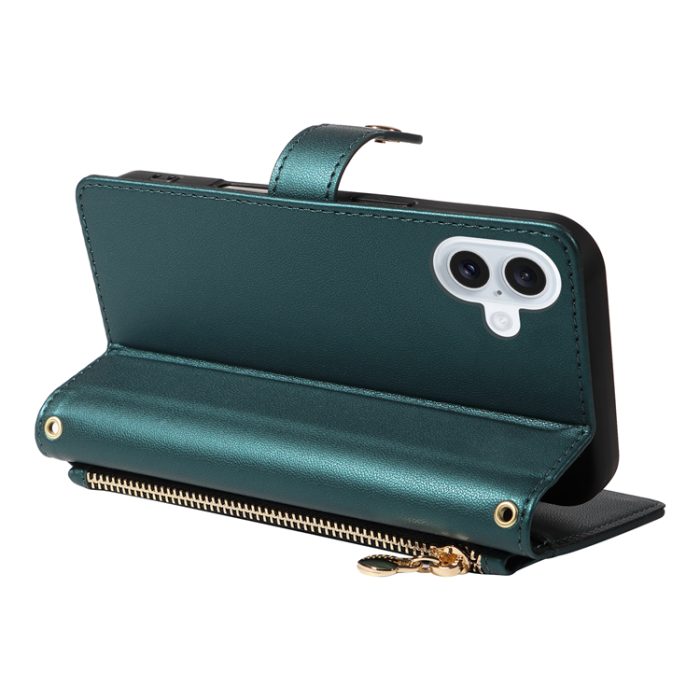 A-One Brand - iPhone 17 Plånboksfodral Rhombus Läder - Svartgrön