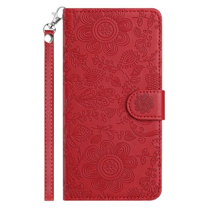 OEM - Samsung Galaxy S26 Plånboksfodral Blommönster Konstläder Flip - Röd