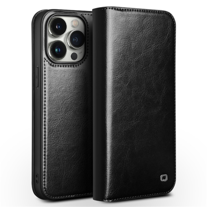 QIALINO - Qialino iPhone 15 Pro Plånboksfodral Äkta Läder Shockproof