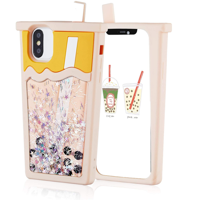 A-One Brand - iPhone 11 Pro/X/XS Mobilskal Boba Milk Tea Glitter - Rosa