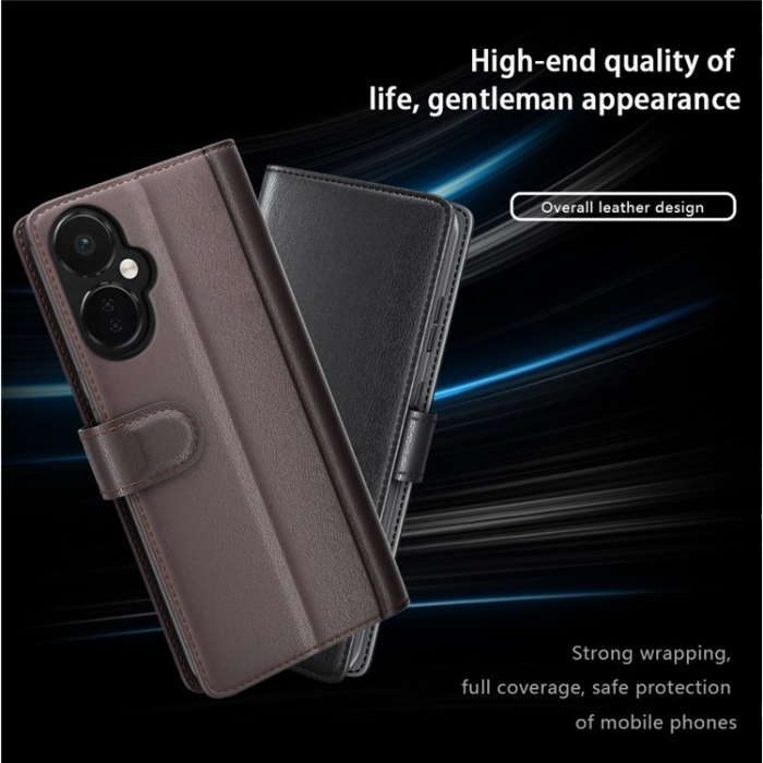 A-One Brand - OnePlus Nord CE 3 Lite 5G Plånboksfodral Äkta Läder - Svart