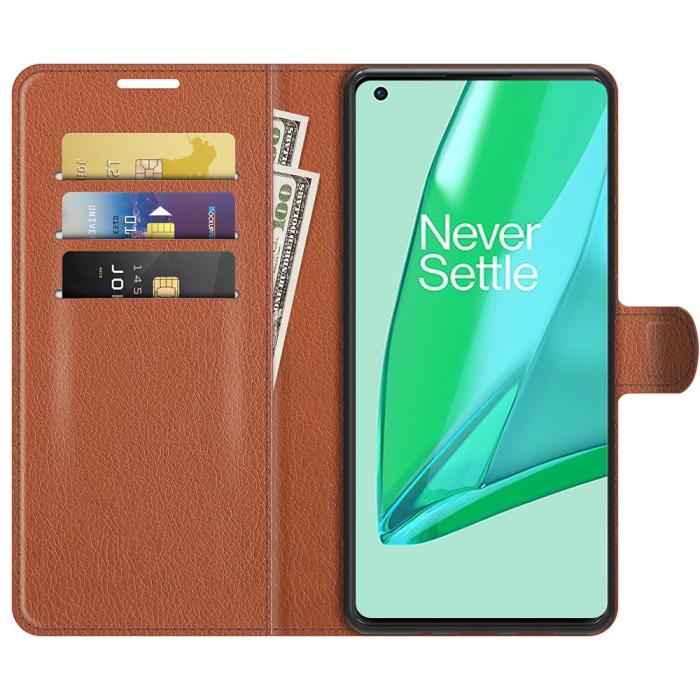 UTGATT1 - Litchi Läder Plånboksfodral Oneplus 9 Pro - Brun