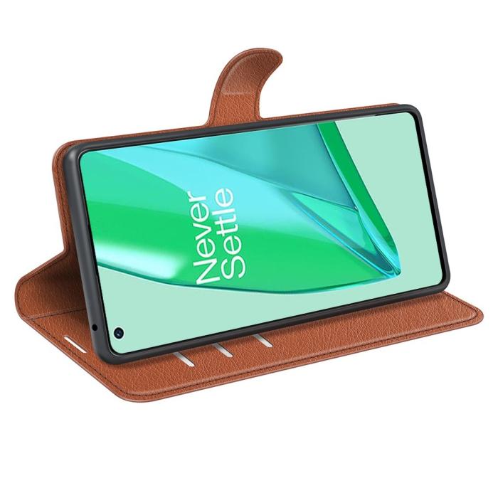 UTGATT1 - Litchi Läder Plånboksfodral Oneplus 9 Pro - Brun