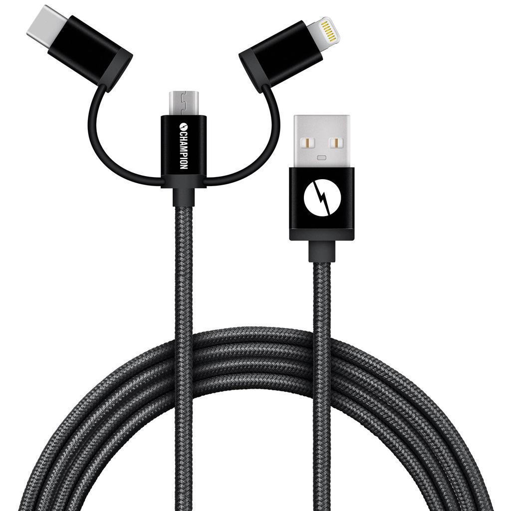 CHAMPION USB kabel 3-in-1 1.5m - Svart | 3541 | AlltMobil