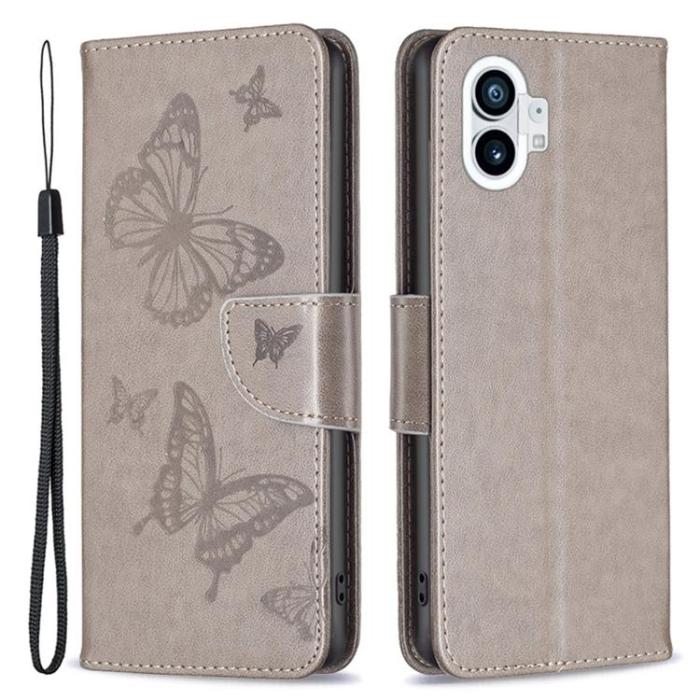 A-One Brand - Nothing Phone 1 Plånboksfodral Butterfly Imprinted - Grå