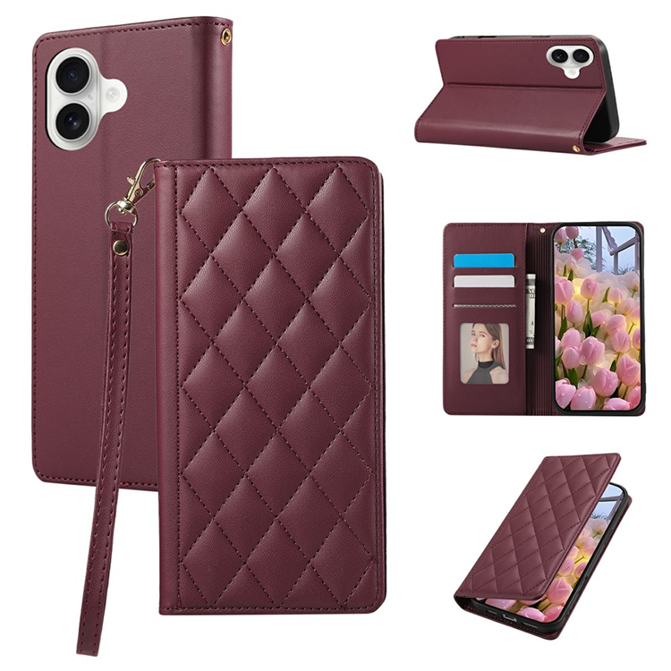iPhone 17 Plånboksfodral RFID Rhombus Läder - Röd | 2353 | AlltMobil