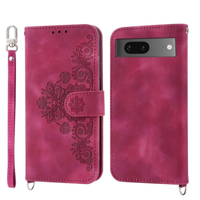 A-One Brand - Google Pixel 7 Plånboksfodral Imprinted Flower - Vinröd