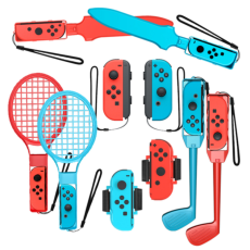 A-One Brand - 10-i-1 Sport- & Familjepaket f&ouml;r Nintendo Switch &ndash; R&ouml;d/Bl&aring;