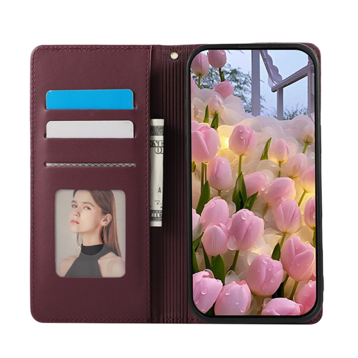 A-One Brand - iPhone 17 Pro Max Plånboksfodral RFID Rhombus Läder - Röd