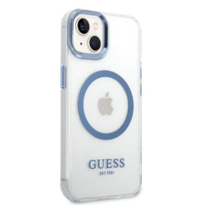 Guess - GUESS iPhone 14 Plus Skal Magsafe Metal Outline - Blå