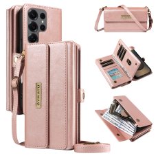 YIKATU - YIKATU Galaxy S25 Ultra Plånboksfodral Zipper Läder - Roséguld