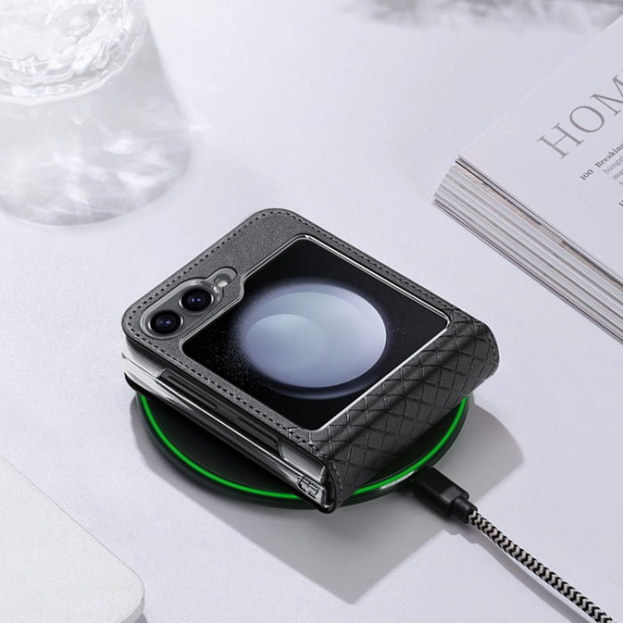 Dux Ducis - Dux Ducis Galaxy Z Flip 6 Plånboksfodral Brill Läder - Svart