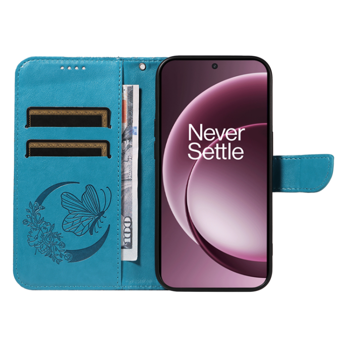 A-One Brand - OnePlus 15 5G Plånboksfodral Butterfly Pattern PU Läder - Blå