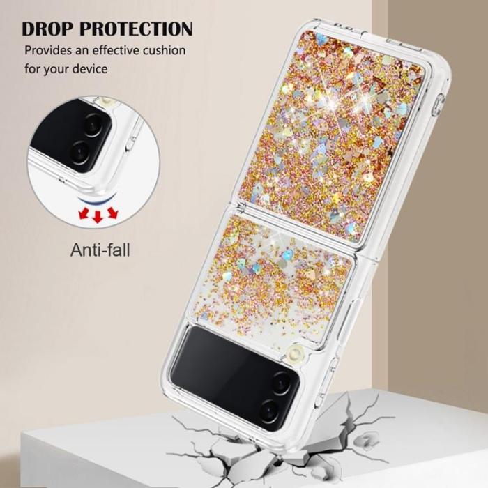 A-One Brand - Galaxy Z Flip 4 Skal Liquid Floating Glitter - Guld