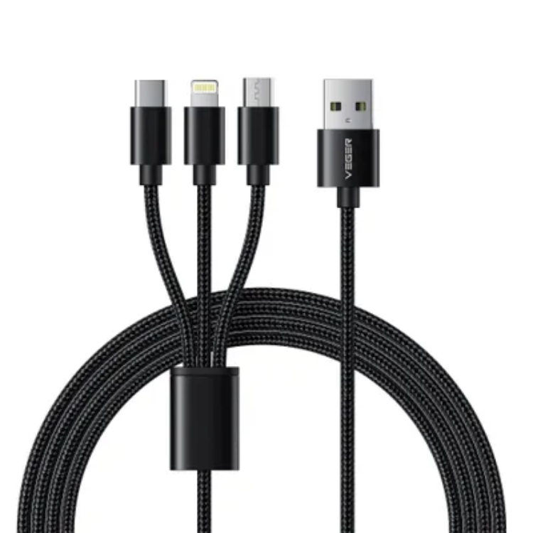 Veger 3in1 USB-A till USB-C Lightning microUSB kabel 1.2m | 3541 | AlltMobil