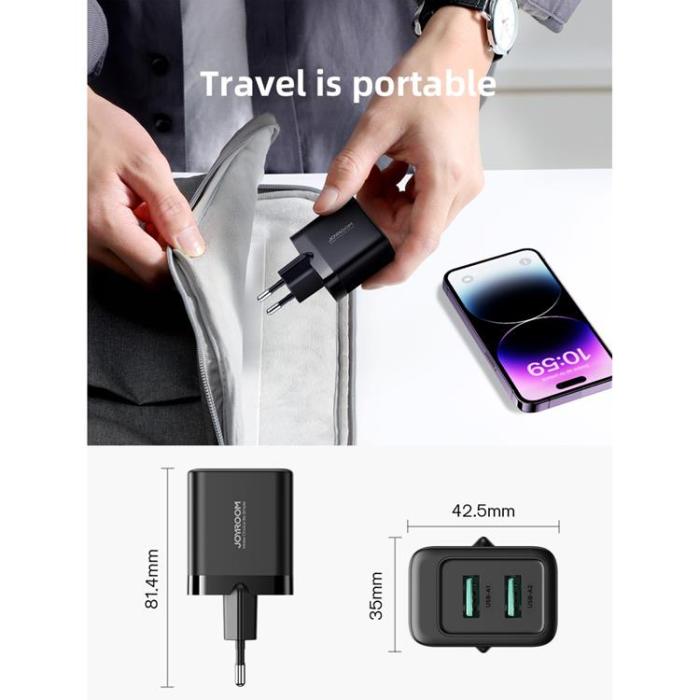 Joyroom - Joyroom Nätladdare 2xUSB-A 12W 2.4A - Svart