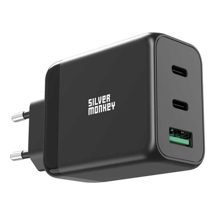 Silver Monkey - Silver Monkey GaN 65W Väggladdare 2x USB-C PD 1x USB-A QC 3.0