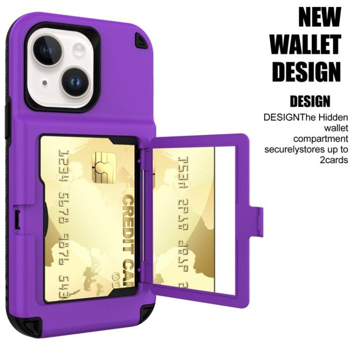 OEM - iPhone 14 Plus Skal Korthållare Mirror Kickstand - Lila