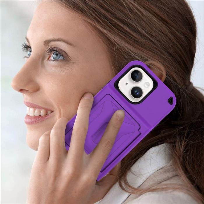 OEM - iPhone 14 Plus Skal Korthållare Mirror Kickstand - Lila