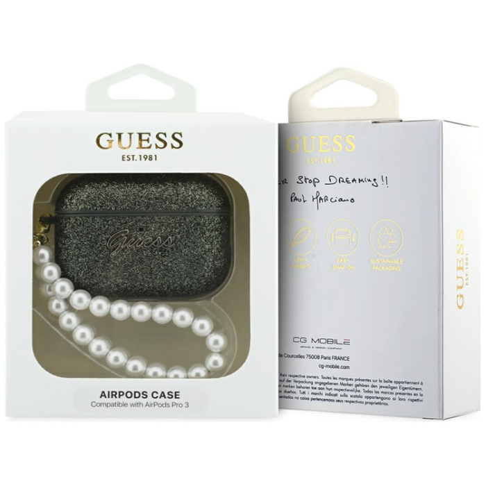 Guess - Guess AirPods Pro 3 Skal Glitter Pearl Strap
