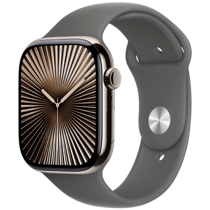 Apple - Apple Watch Series 10 46mm 4G (GPS) Natural Titanium (Rubber Band Grå M/L)