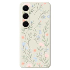 A-One Brand - Galaxy S25 Plus Mobilskal Pink Blue Flowers Straight Edge - Beige