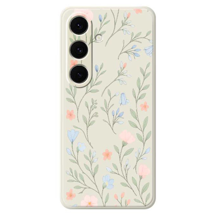A-One Brand - Galaxy S25 Plus Mobilskal Pink Blue Flowers Straight Edge - Beige