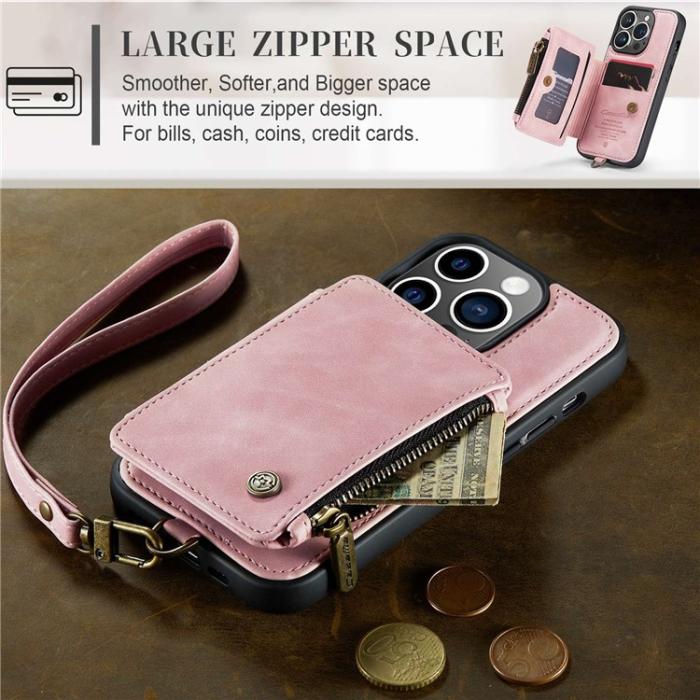 Caseme - CASEME iPhone 14 Pro Plånboksfodral C20 Zipper Kickstand - Rosa