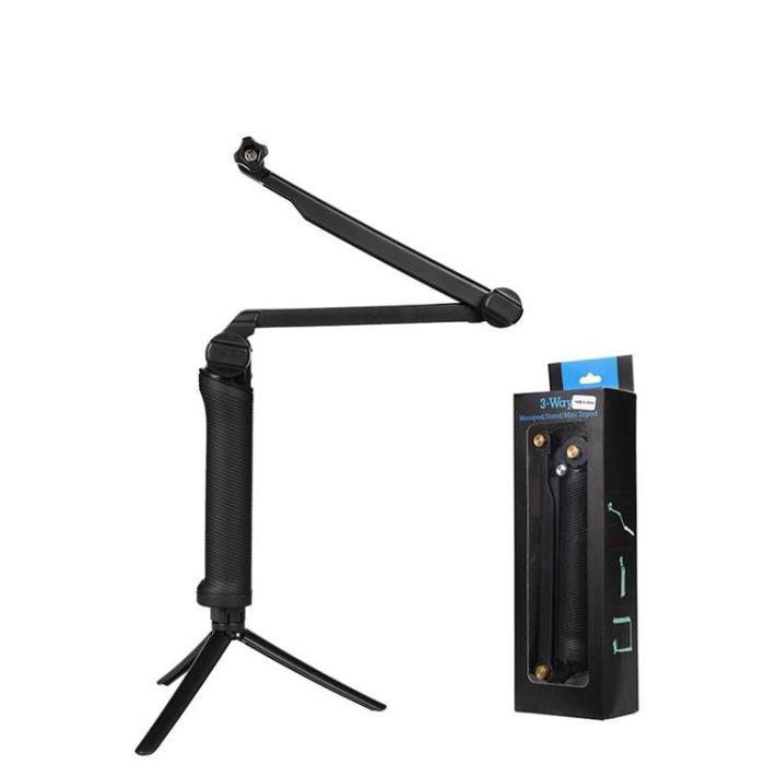 OEM - 3IN1 Go Pro Monopod Tripod Med Selfie Hållare - Svart